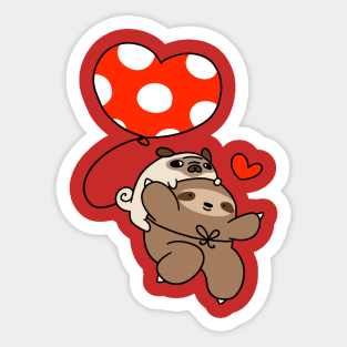 Heart Ballon Pug and Sloth Sticker